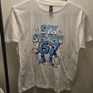 White Graphic Tee with Blue Design